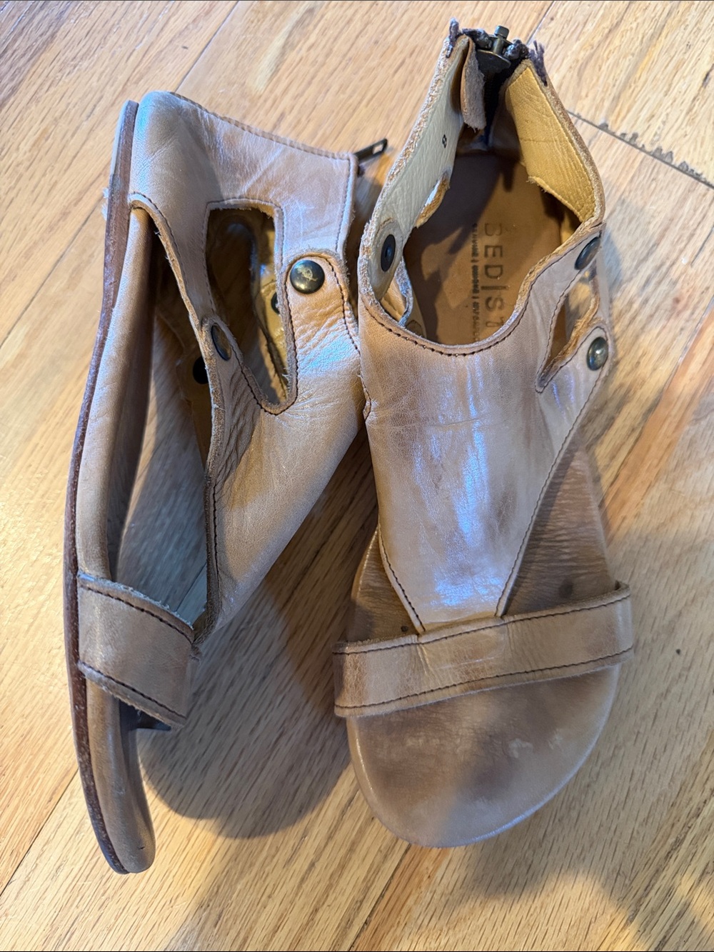 BED|STU Tan Leather Cutout Sandals
